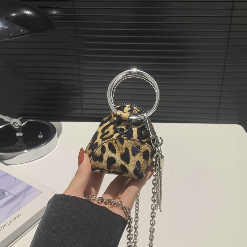 2025 New Fashion Mini Lipstick Bag Chain Rice Dumpling Shaped Bag Leopard Print Style Shoulder Bag Women's Bag