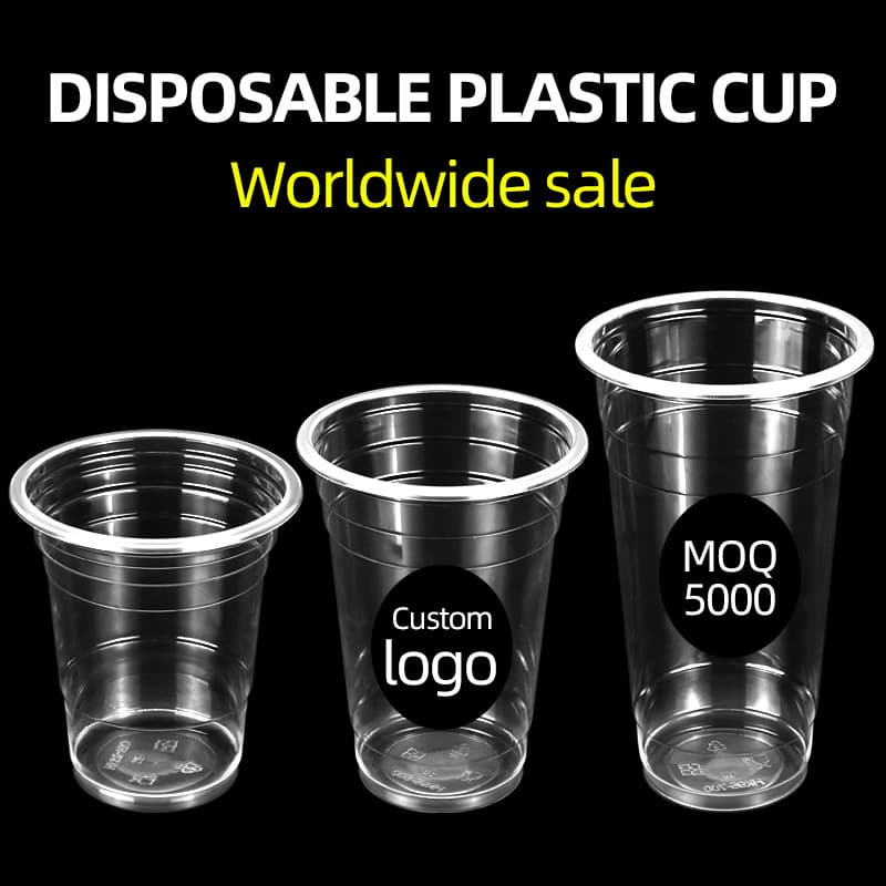 Custom logo disposable bubble tea boba plastic cups with lid