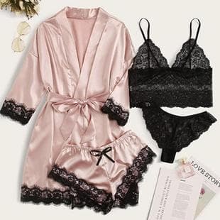 European and American Women's Sleepwear 4-Piece Set Lingerie Plus Size Export Homewear Manufacturer Amazon New Lace Camisole