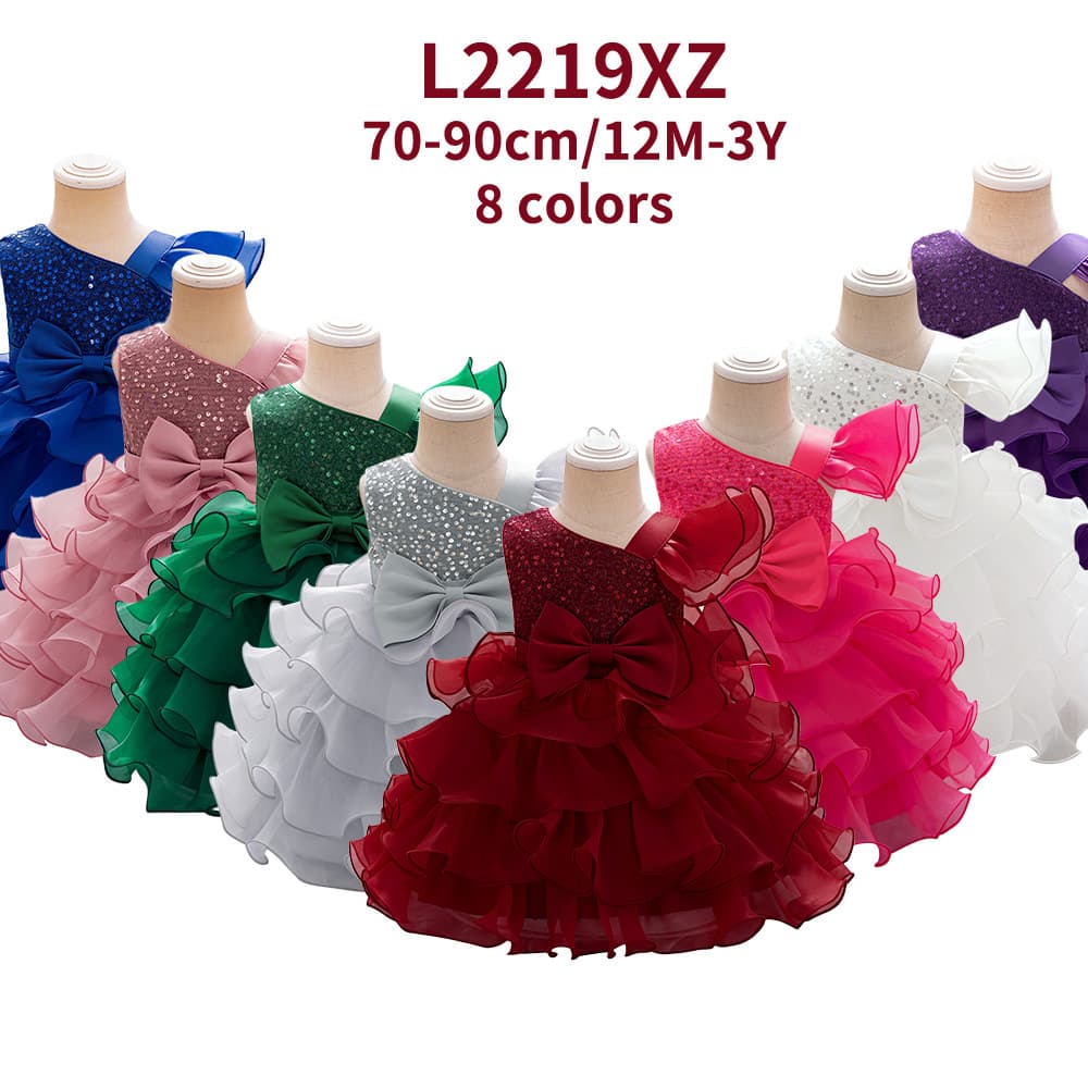 European and American new girl princess dress first birthday flower girl dress streamer gauze dress performance girl princess dress