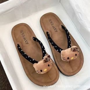 Hello Kitty Flip Flops Cute Versatile Polka Dot Women's Non-Slip Beach Sandals Outdoor