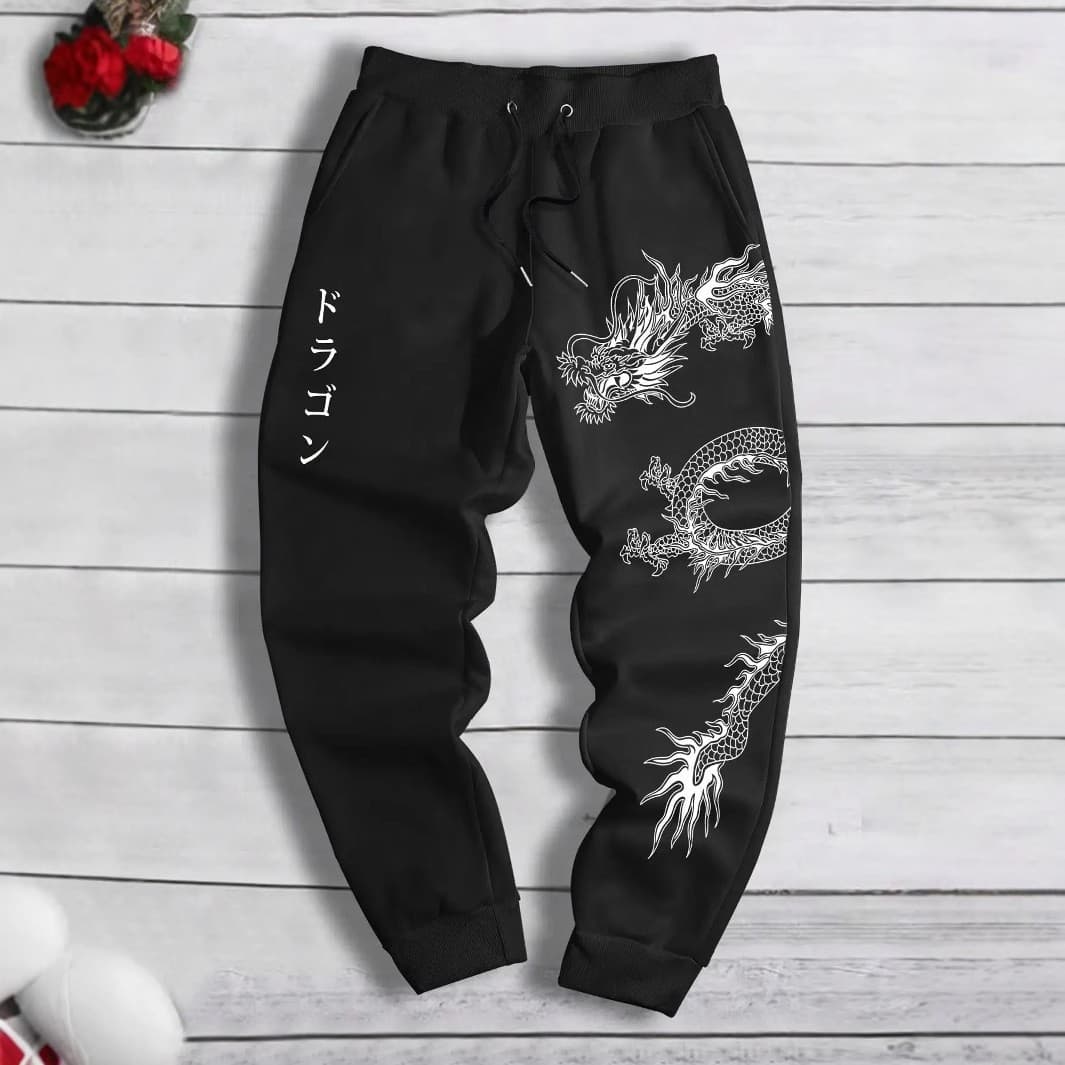 2025 Spring and Autumn New Y2K Dark Gothic Dragon Print Loose Men's and Women's Lace-Up Sports Pants and Sweatpants