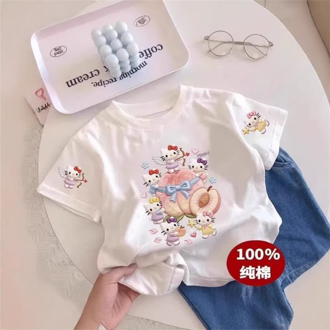 Girls Summer Fitted Top Kids Cotton T-Shirt Printed Cute Short Sleeve Baby Girl Stylish Trendy Outerwear Top