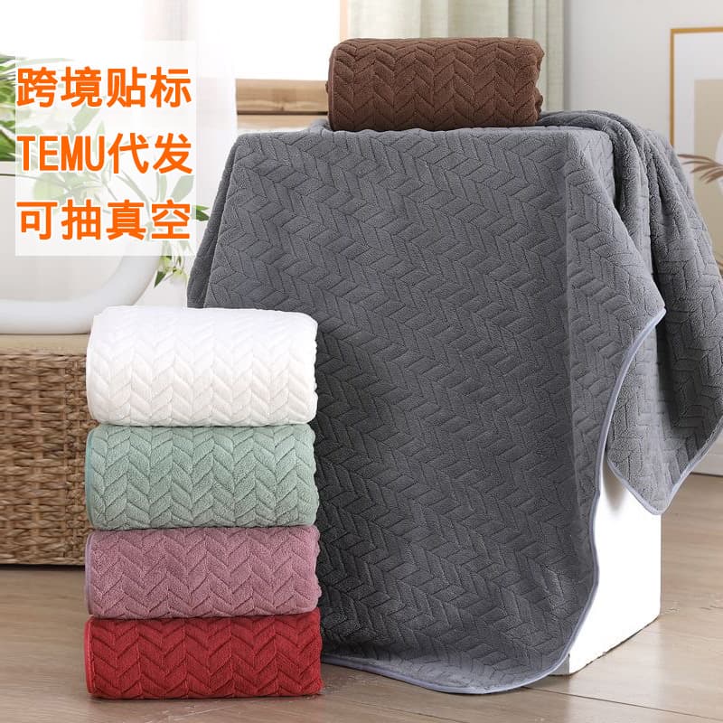 Cross-border Labeling Temu Drop Shipping Towel Coral Fleece Towel Wheat Edge Towel Hemmed Large Bath Towel Beach Towel