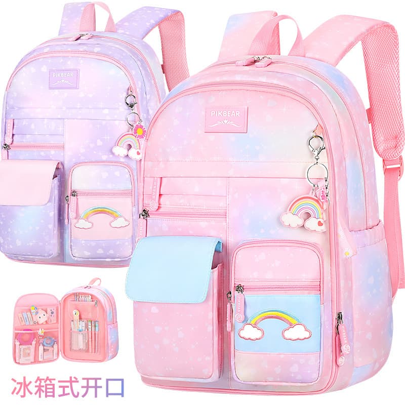 New cute girls' schoolbag, lightweight, large-capacity, primary school students' burden-reducing children's spine-protecting backpack, childlike and cute