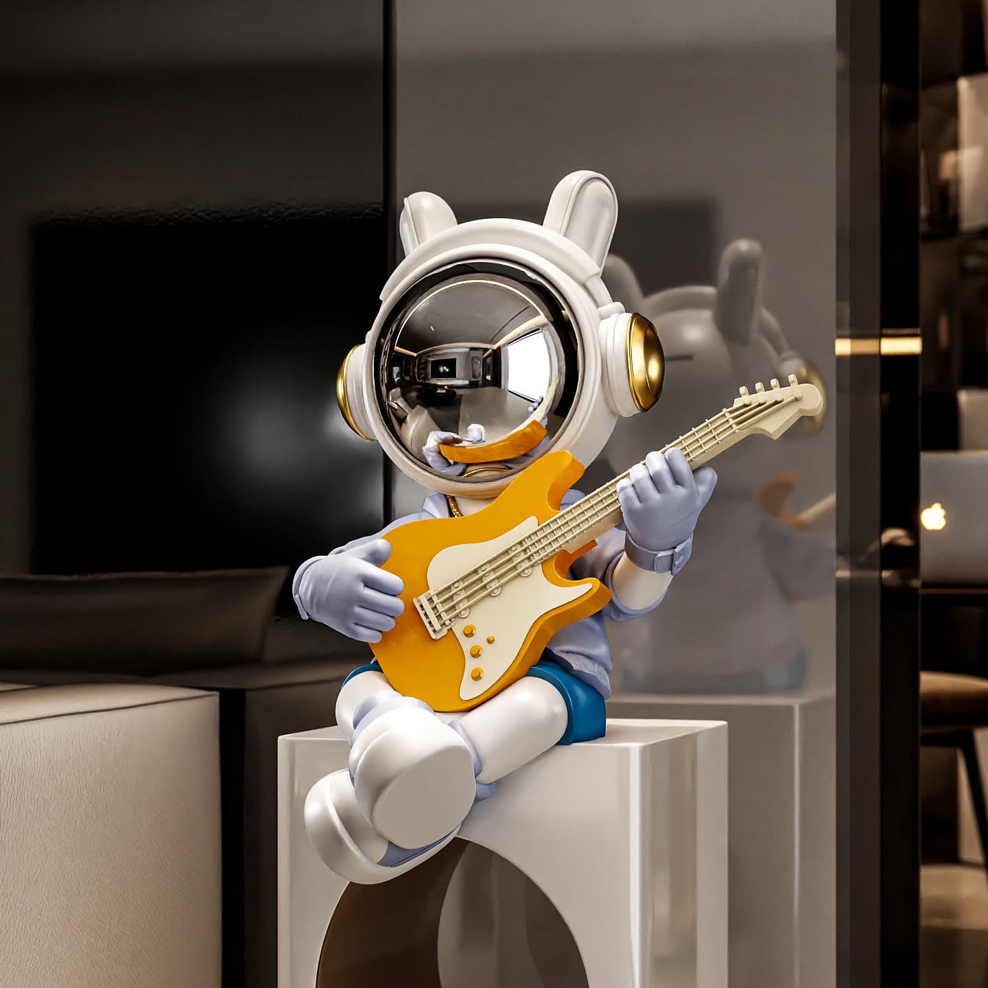 Guitar astronaut sitting posture large ornaments living room TV cabinet astronaut high-end decoration housewarming gift