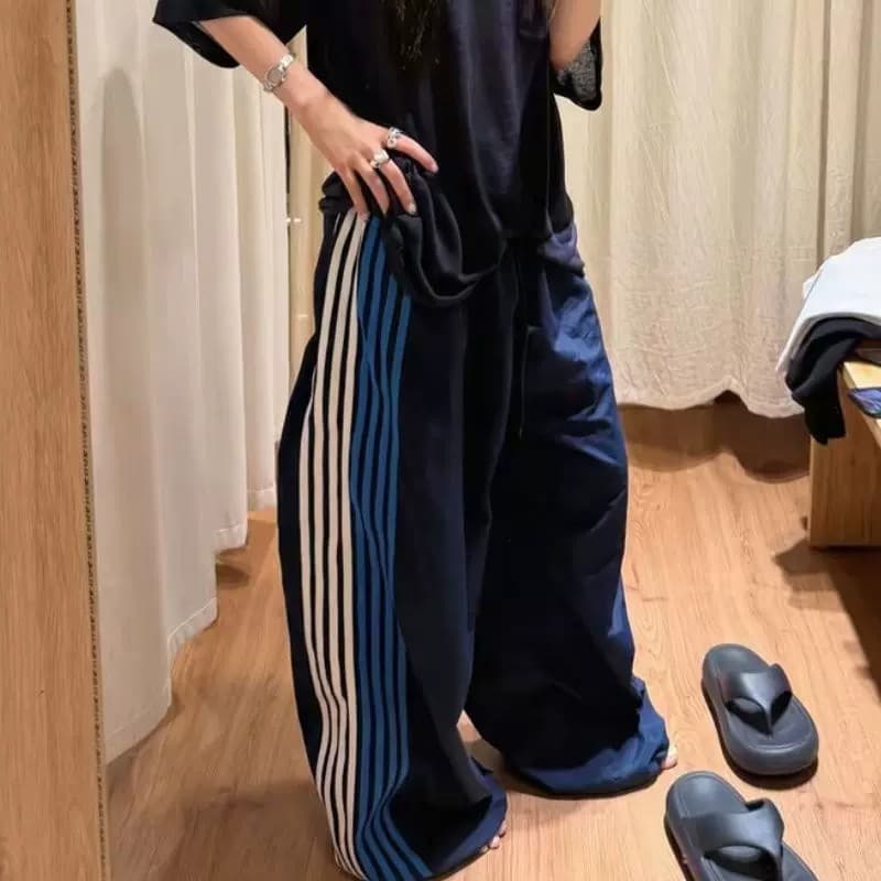 American Retro Loose Striped Quick-Dry Casual Pants for Men and Women, New Summer High-Waist Straight Wide-Leg Sports Pants