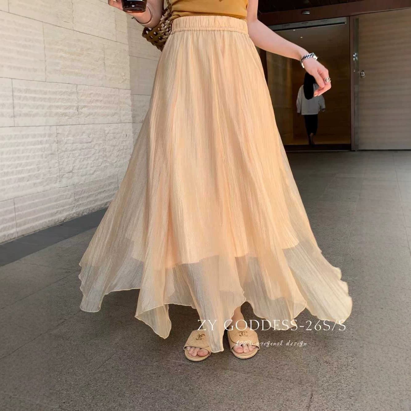 Soft Style Irregular Textured Skirt Summer Women's New High-Waist Elegant Fairy Tulle Skirt