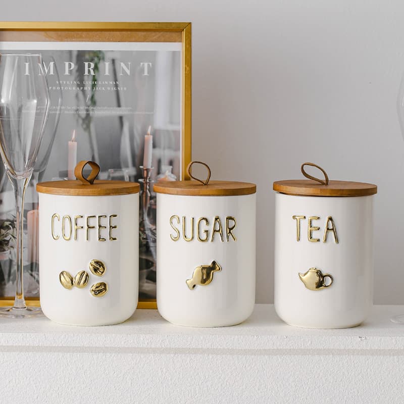 Gold-Plated Ceramic Tea Canister, Airtight Storage Jar for Home, Kitchen Storage Can, Creative Candy Jar, Coffee Canister
