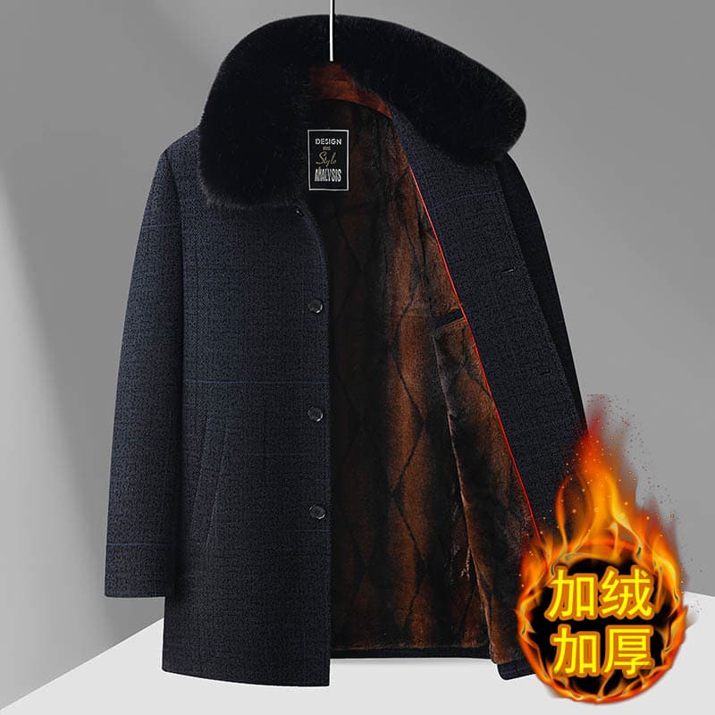 Fleece-Lined Thick Cotton Jacket Men's Dad Winter Coat Middle-Aged and Elderly Autumn and Winter Grandpa Middle-Aged Cotton Coat Old Man Top