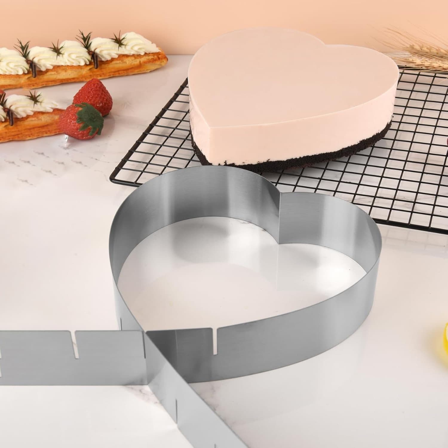 Stainless Steel Heart-Shaped Mousse Ring Cake Mold Baking Mold 6~12inch Cookie Molds Exclusively for Cross-Border Sales