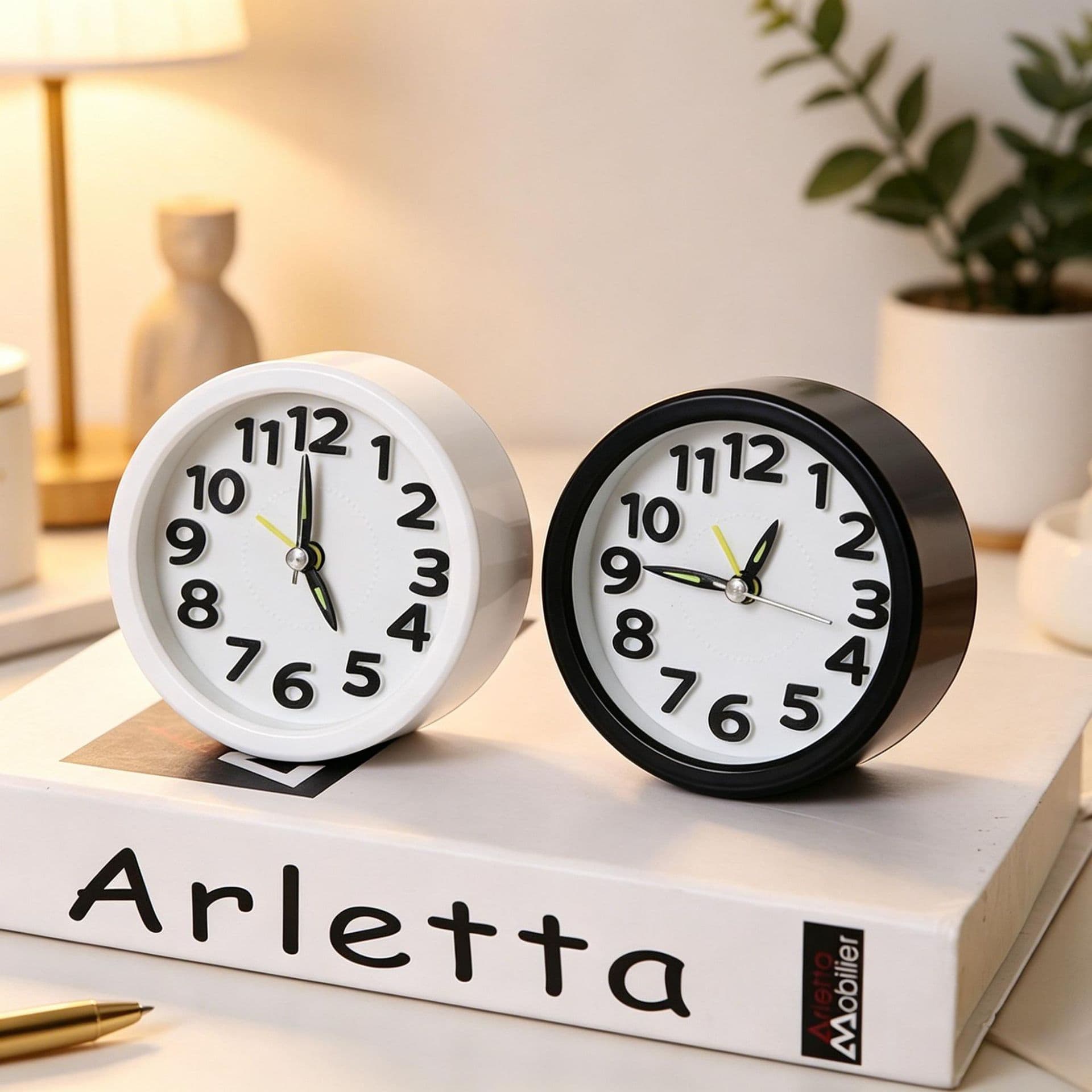Black and White Minimalist Square Alarm Clock for Office, Home, Bedroom, Round Alarm Clock for Students, Small Clock, Gift Wholesale
