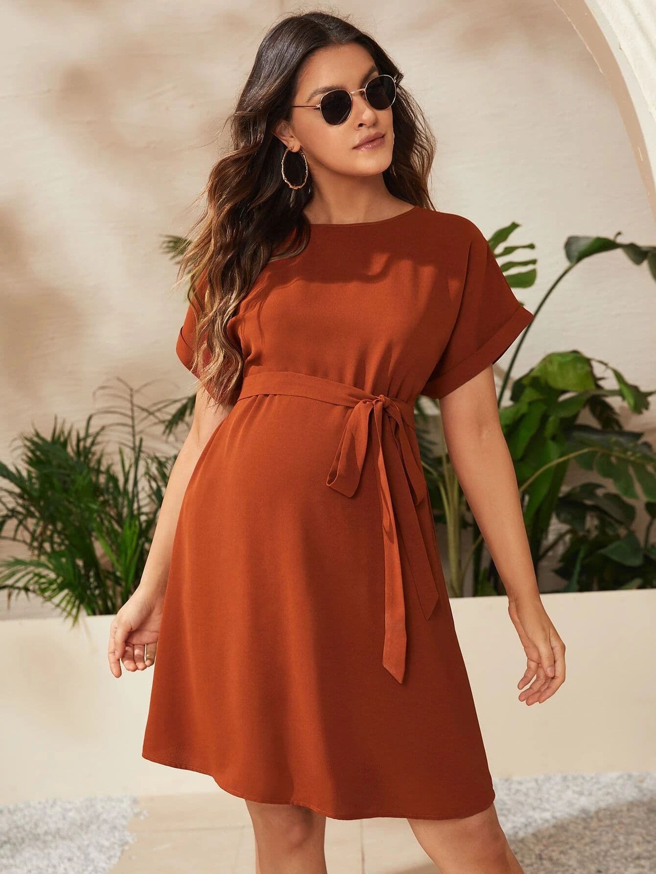European and American Maternity Wear Amazon Round Neck Elegant Maternity Dress Summer Batwing Sleeve Waistband Short Maternity Dress