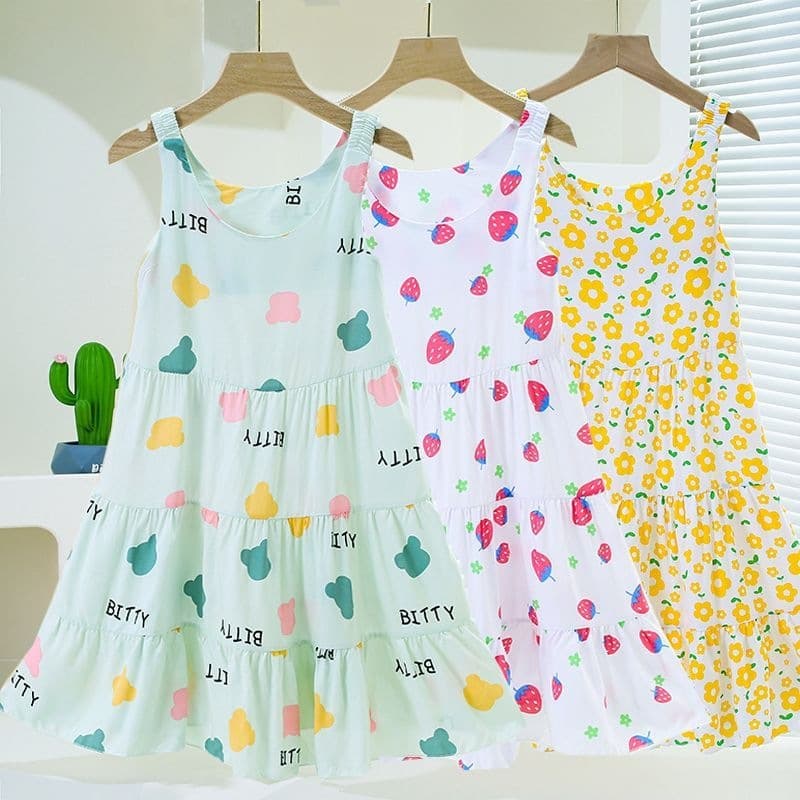 Children's cotton silk nightgown, home clothes, summer thin girl's sleeveless vest dress, new girl's suspender dress