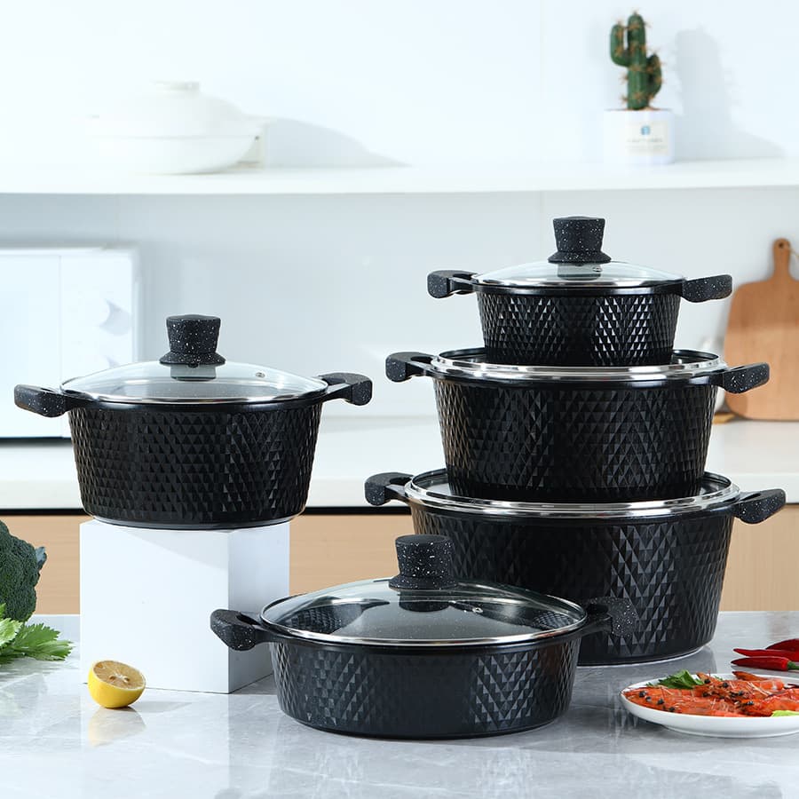 Cross-border Trade Mofan Stone Aluminum Die-Cast Soup Pot, Stew Pot, Frying Pan Small Brick 10-Piece Set Wholesale