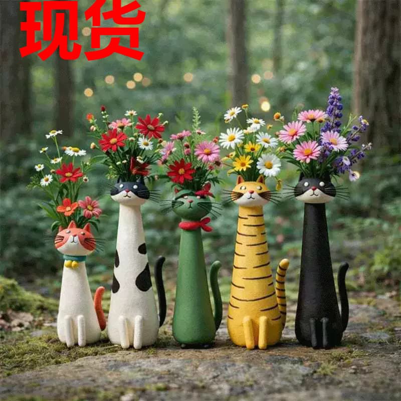 Cross-border Handcrafted Quirky Cat Vase Resin Craft Ornament