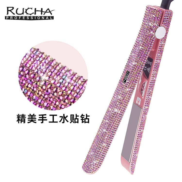 Export High-Temperature Flat Iron with Diamond-Inlaid Design for Voluminous Straightening, Salon Curling Iron, Hair Styling Straightening Comb, Home Use Curling Wand