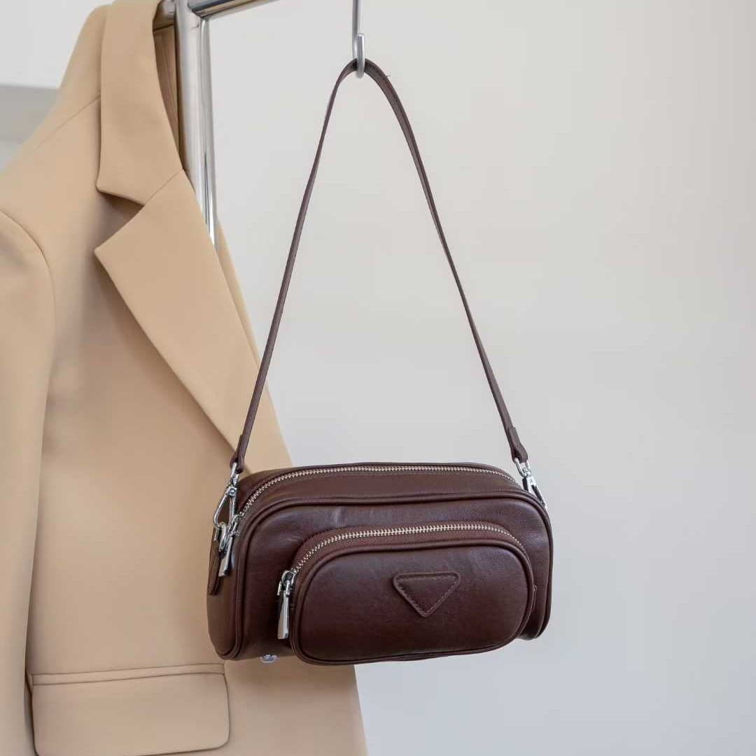 Cross-border wholesale genuine leather simple underarm bag for women 2025 new versatile commuting top-layer cowhide single shoulder crossbody bag