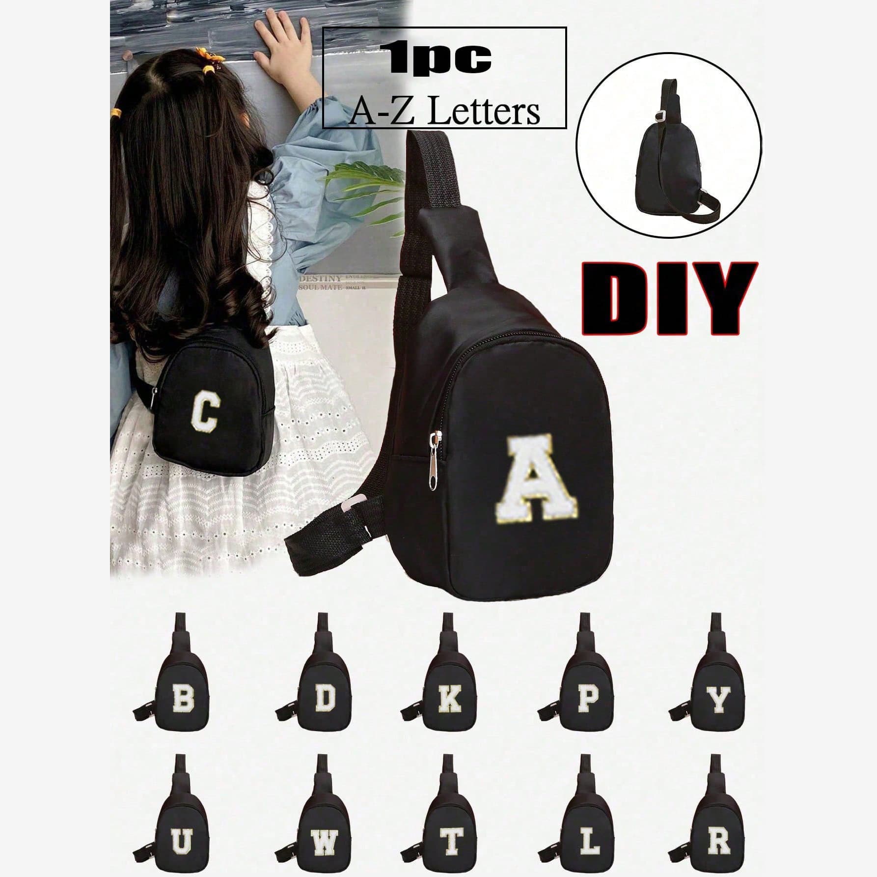 Cross-border trendy children's shoulder bag with letter DIY, fashionable and casual waist bag, high-end and simple chest bag