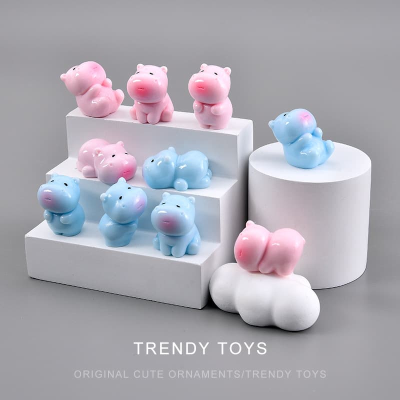 Cartoon Mini Hippo Desktop Decoration DIY Ornament Resin Accessories Cute Handmade Figurine Blind Bag