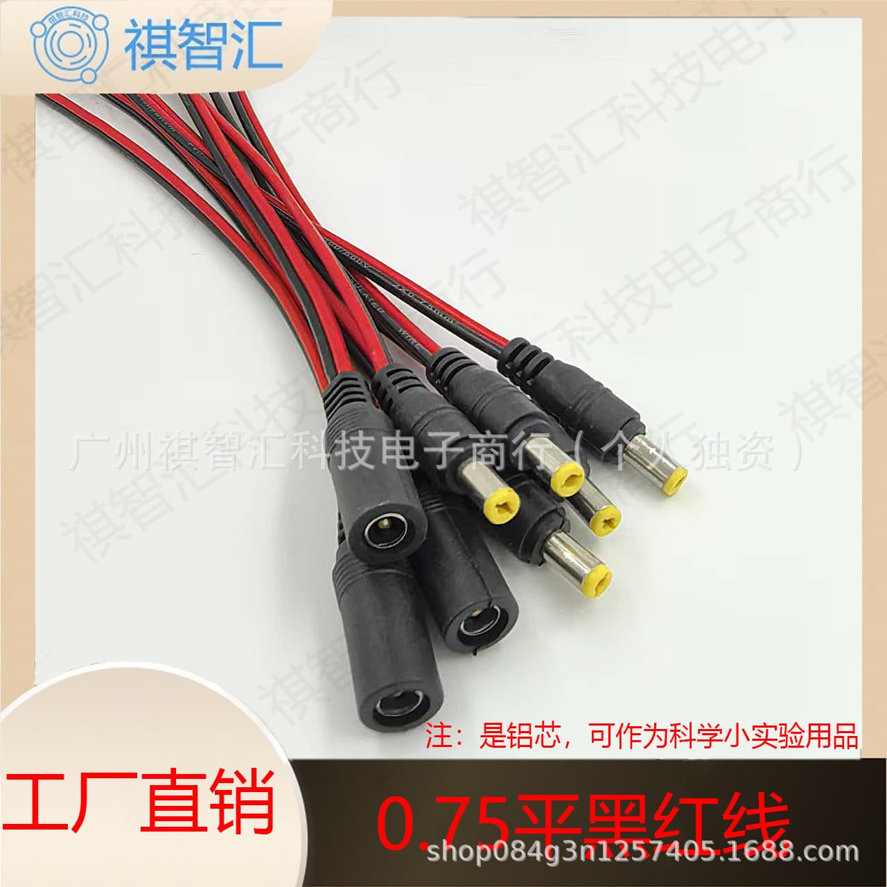 Surveillance Power Cable 5.5*2.1 DC Male Plug Wire RVB Black-Red Wire LED Power Cord