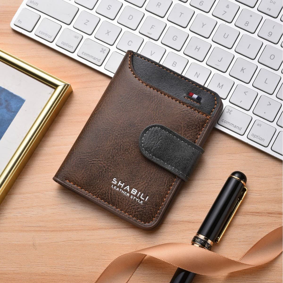 SHABILI Men's Short Wallet Vintage Contrast Buckle Money Clip Business Casual Multi-Card Holder Coin Purse