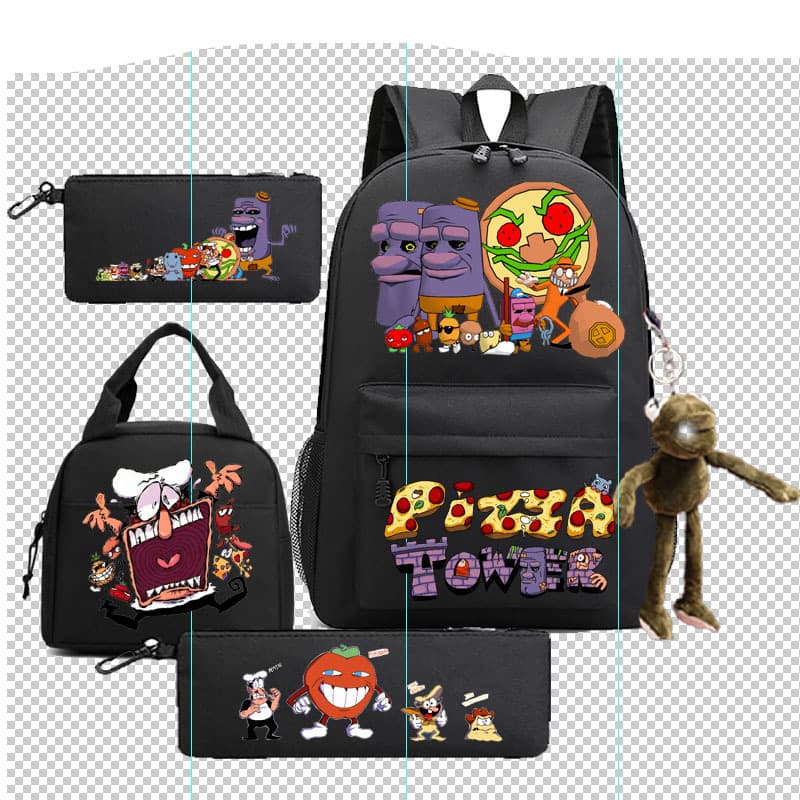 Pizza Tower Boys and Girls Backpack Cute Cartoon Large Capacity Double Shoulder Bag for Grades 1-6 Elementary School