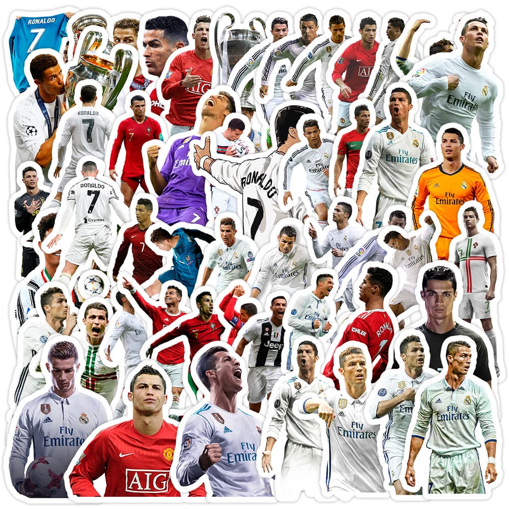 50 Ronaldo Graffiti Stickers Waterproof Decals for Water Bottles, Phones, Laptops, Luggage Creative Sports Stickers
