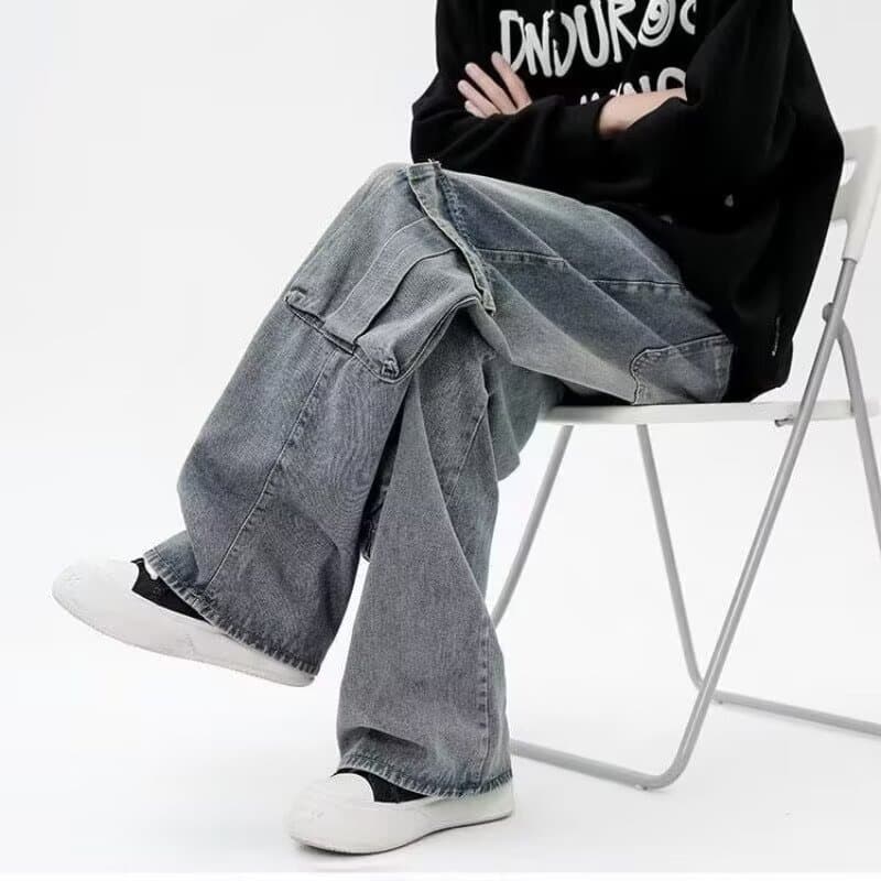 Overalls men's American retro high street straight wide leg jeans 2024 new fashion trend ins trousers