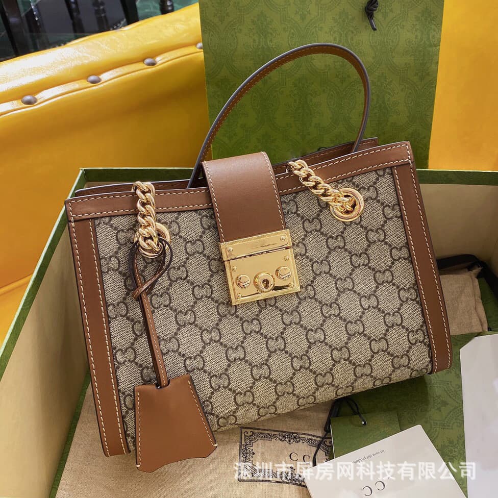 Original leather cool Gucci Padlock small lock bag printed shopping bag chain tote bag shoulder bag for women