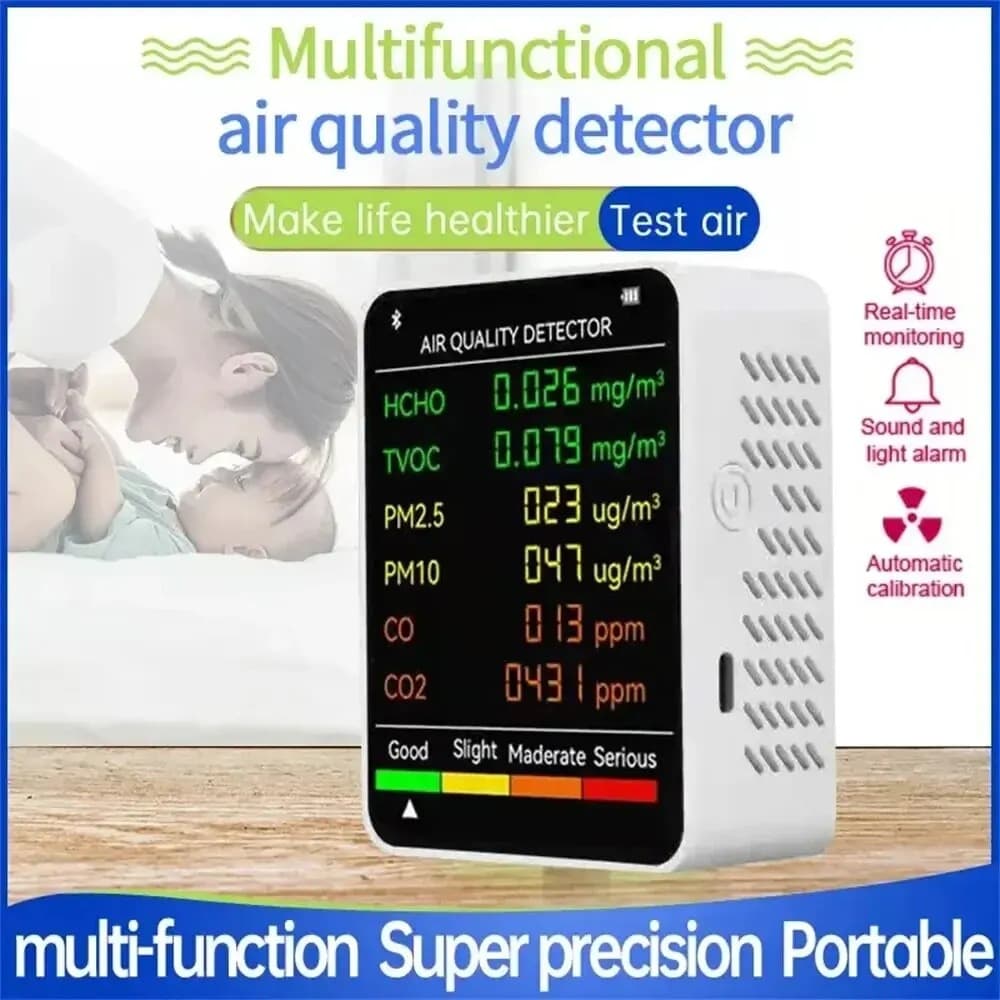 6 in 1 Carbon Dioxide Detector PM2.5 PM1.0 Formaldehyde Detection TVOC Detector Temperature and Humidity CO2
