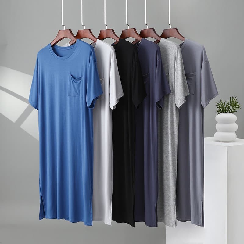 Modal Men's Nightgown Short Sleeve Dress Sleepwear Summer Thin Loose Plus Size Lounge Homewear