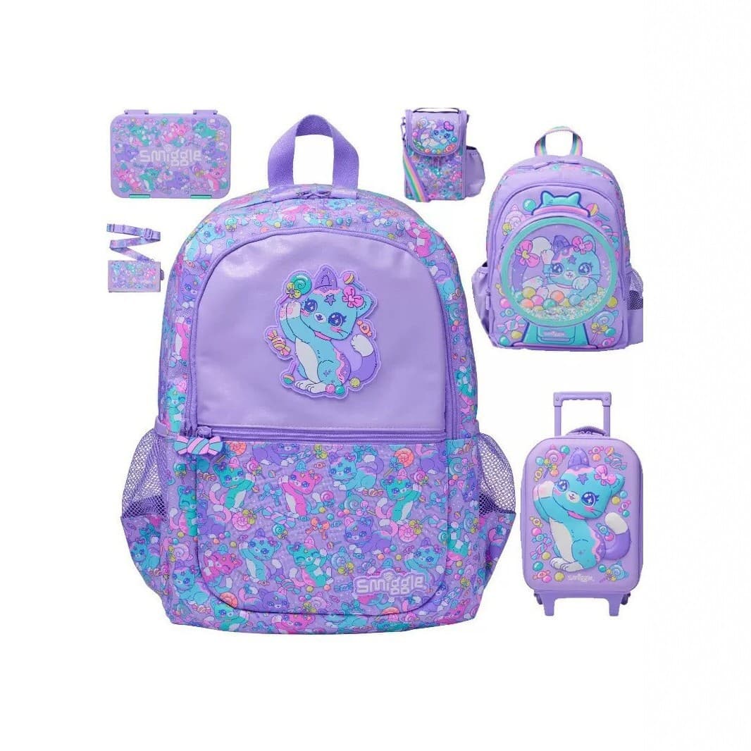 Smiggle Kids Cartoon Backpack for Elementary Students, Large Capacity Lightweight Cute Girls School Bag with Trolley Case