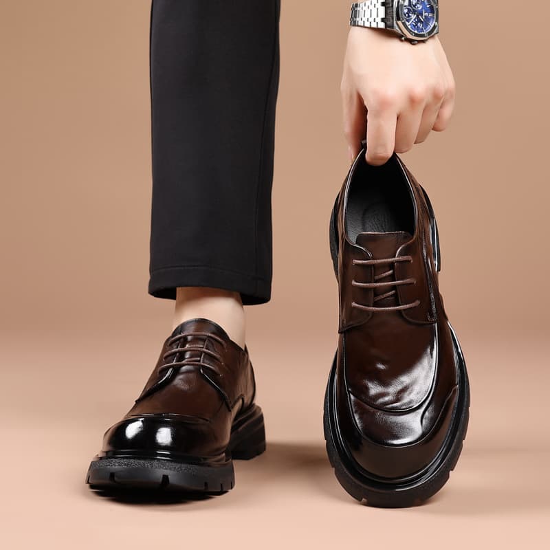 First-layer cowhide high-end casual men's shoes genuine leather business formal leather shoes light luxury thick-soled large-toe men's shoes on behalf of
