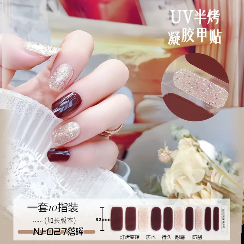 UV semi-baked gel manicure stickers extended version double-headed no-bake quick-drying manicure stickers patches full stickers in stock wholesale