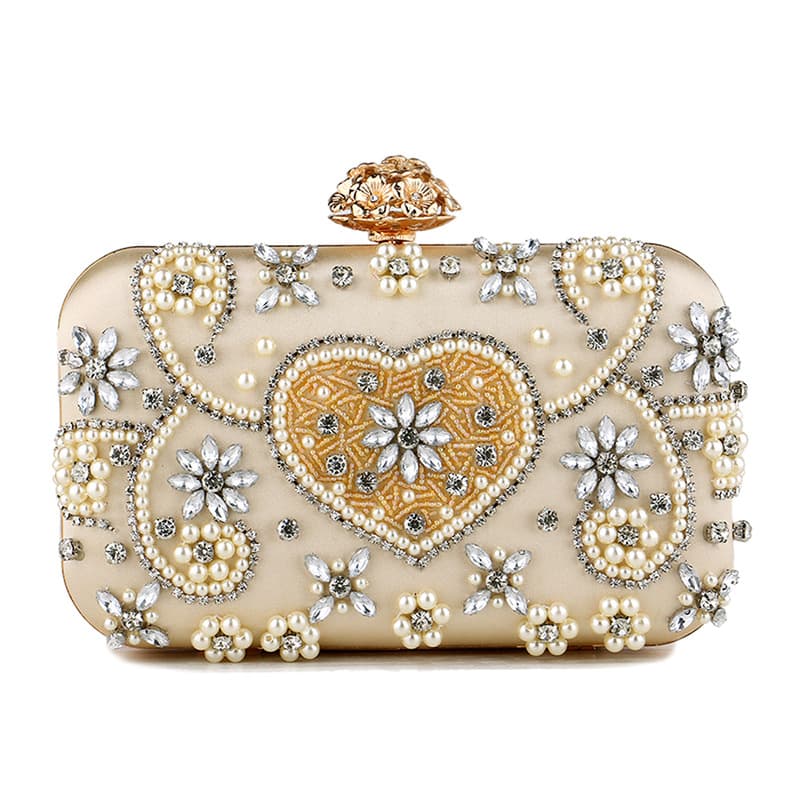 Handmade Beaded Evening Bag Silk Diamond Embedded Women's Handbag for Dinner Party Fashionable Square Crossbody Hardness