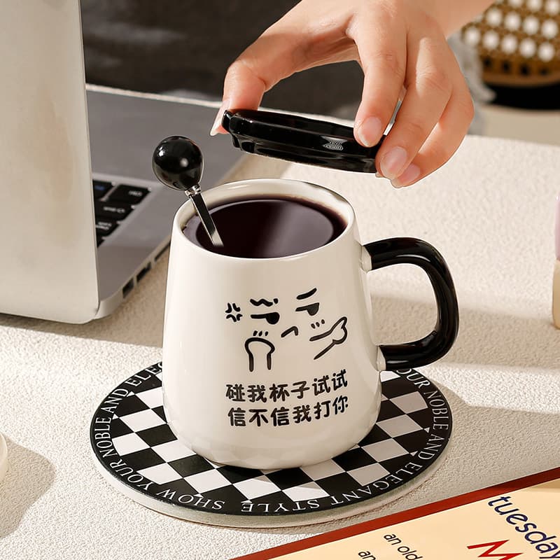 ERS Funny Creative Ceramic Mug with Lid and Spoon, Office Coffee Cup, Home Water Cup, Custom LOGO