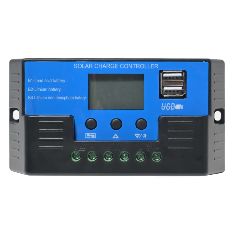 Black and Blue 12V/11.1V/12.8V 10A/20A/30A Solar Controller with USB for Photovoltaic Panel Power Generation