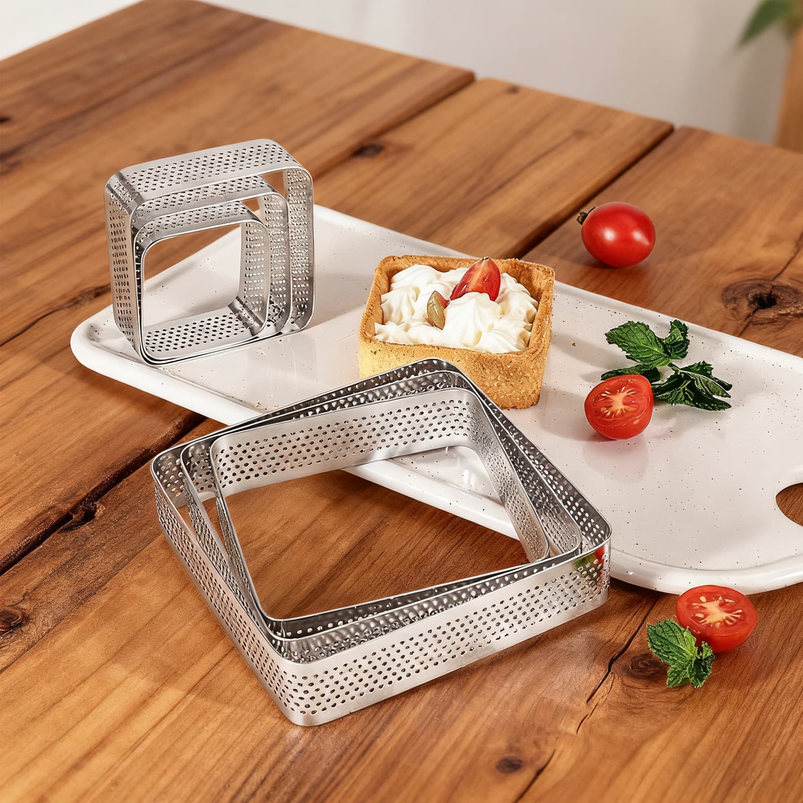 Baking Tools Square Perforated Mousse Ring French Tower Ring Cheese Rice Cake Ring Tart Ring Cake Ring Baking Mold