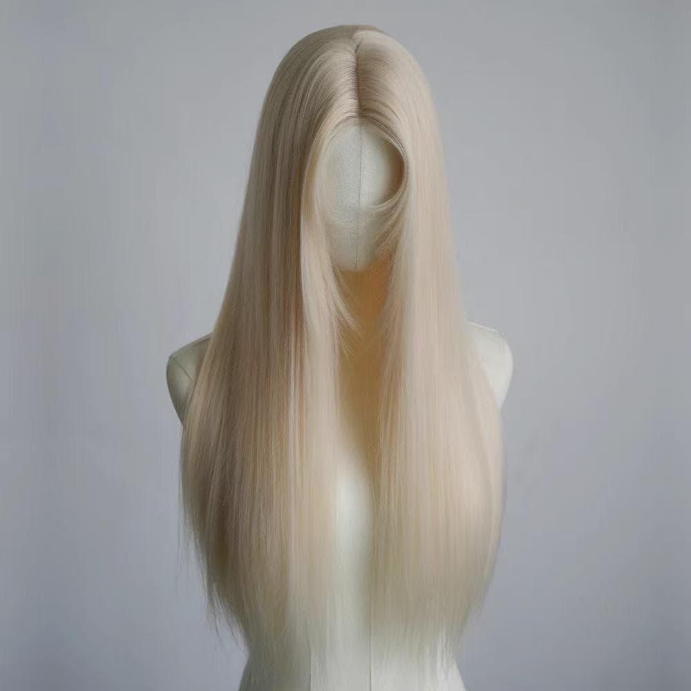 Platinum Blonde Lace Front Wig Middle Part Long Straight Blonde Hair Full Cap Daily Wig