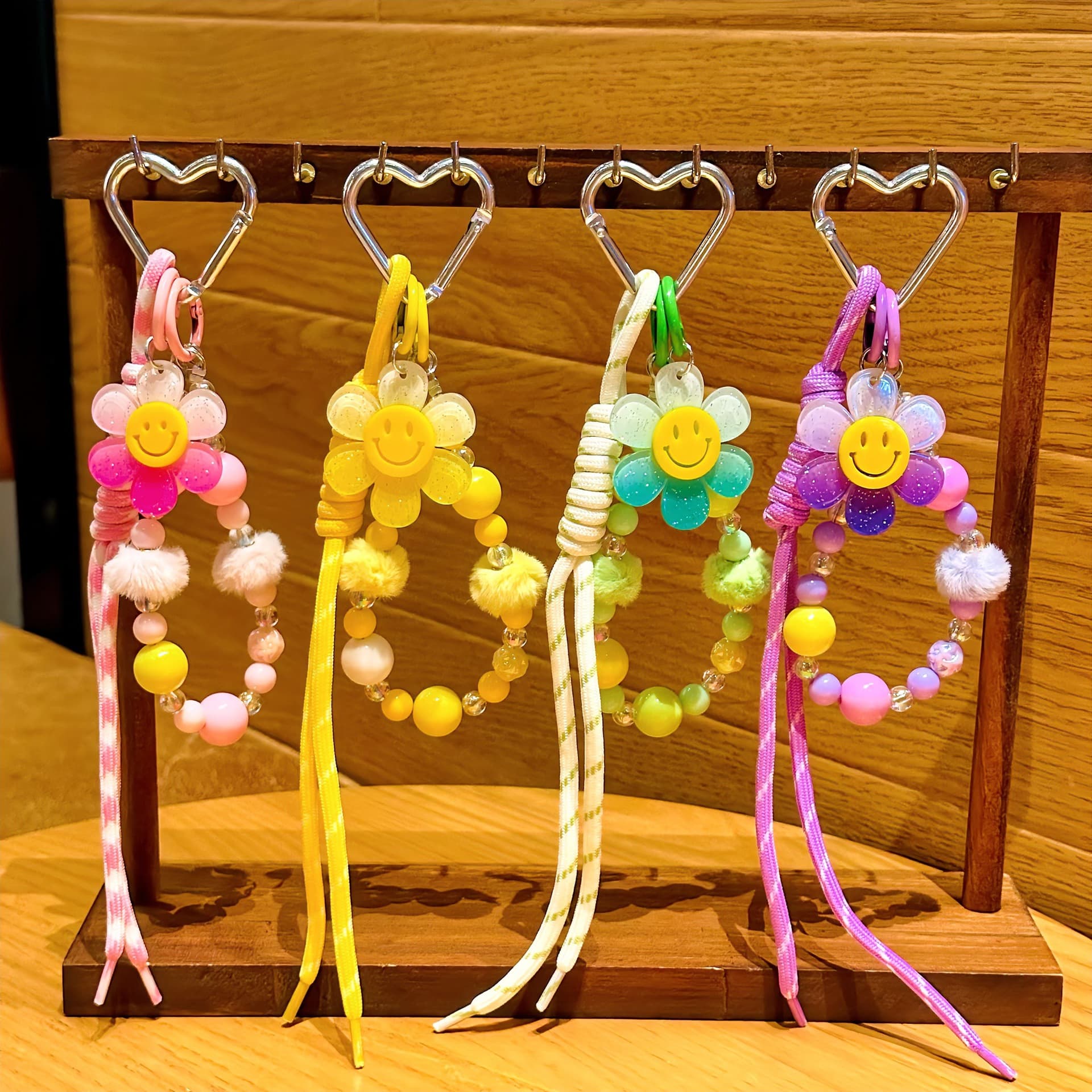 Creative Colorful Sunflower Miu-Style Keychain Bag Charm Handmade Beaded Phone Strap Plush Phone Chain