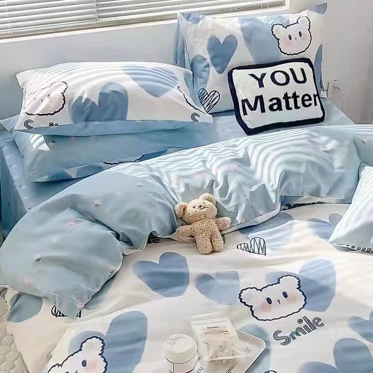 Instagram-worthy warm-toned girly bedding set (4 pieces), washed cotton duvet cover, bed sheet, student dormitory three-piece set.
