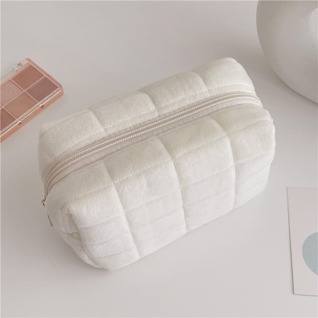 Cross-border Crystal Velvet Stress-Relief Pillow Cosmetic Bag, One-Piece Minimum Order, Large-Capacity Toiletry Bag, Plaid Cosmetic Storage Bag