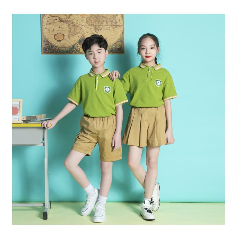 Summer Student Class Uniform: Avocado Green Kindergarten Dress and Shorts Set, Korean-style Fresh Look
