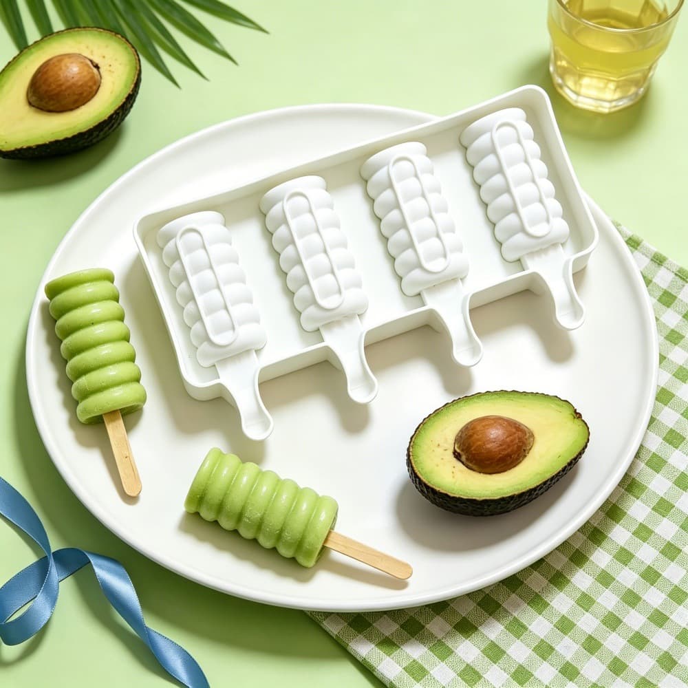 4-Cavity Wave Spiral Popsicle Mold Food-Grade Silicone Ice Cream Mold DIY Home Ice Pop Chocolate Mold
