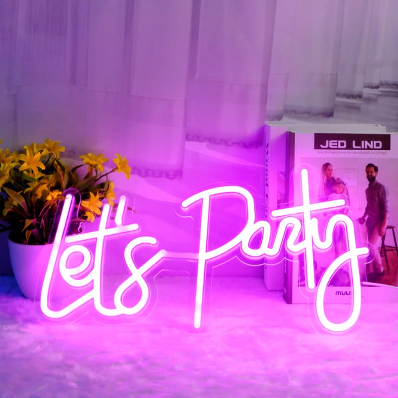 Let's Party Neon LED Letter Sign Light, Birthday Party Decorative Glowing Word Sign, Bar