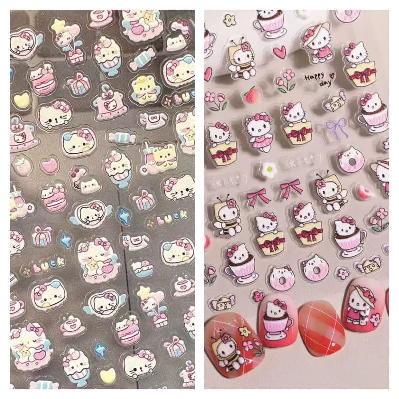 Internet Celebrity Cute Hello Kitty Nail Art Embossed 3D Girly Cartoon DIY Nail Decoration Stickers