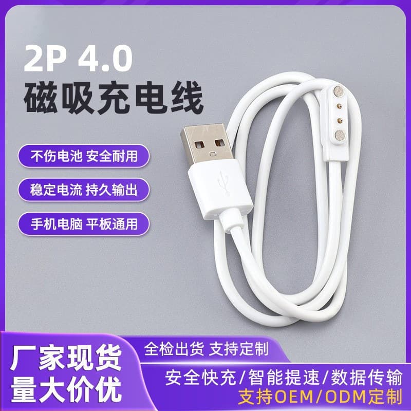 One-to-One Magnetic Power Cable 2P-4.0 Magnetic Charging Cable 60cm Universal for Smartwatch Glasses Juicer