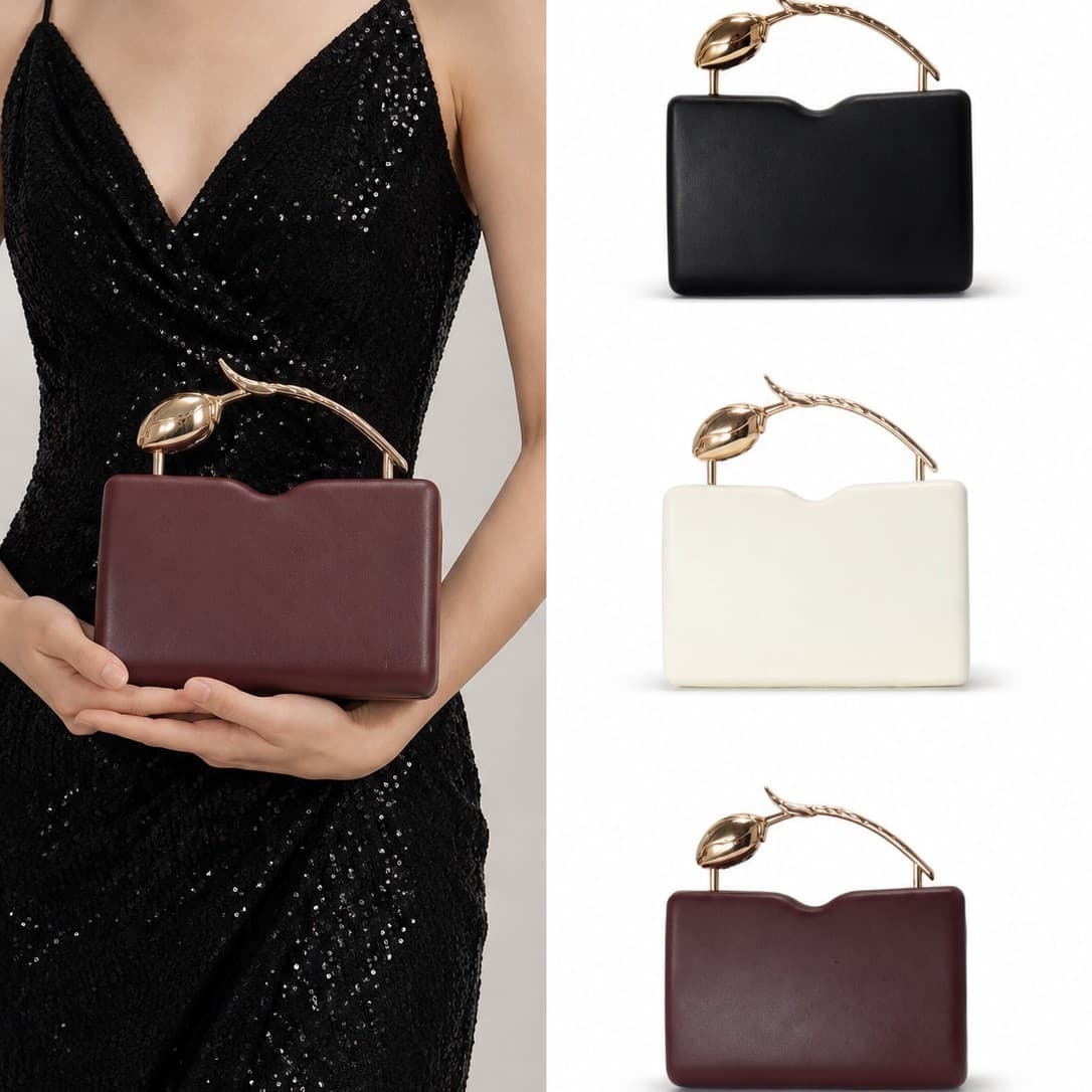 Best-selling Evening Bag Clutch for Wedding Banquet Party Women's PU Leather Tulip Metal Handle Handbag
