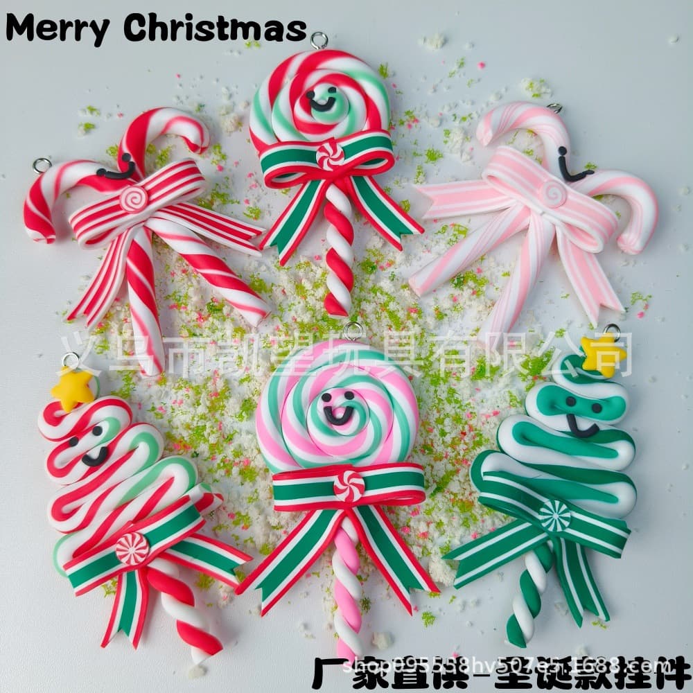 New Creative Christmas Decoration Artificial Christmas Tree Lollipop Red White Green Candy Hanging Ornament Polymer Clay In Stock